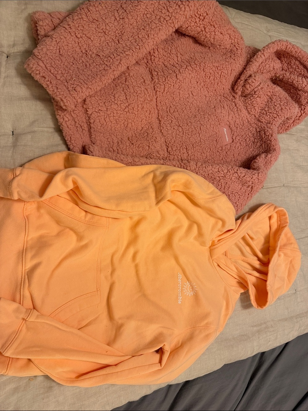 Pink  Sherpa Hoodie & Orange Pullover Hoodie Set